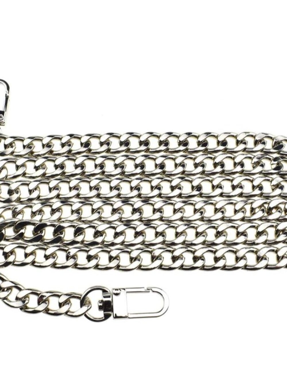 Purse Chain Strap, 55.1 Inches, Bright Silver, Flat 0.4' Wide, 2.4mm Thick, Lobs